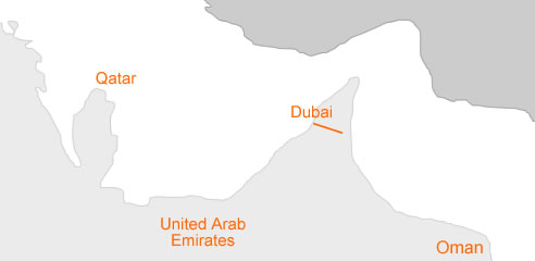 A map showing the location of Dubai